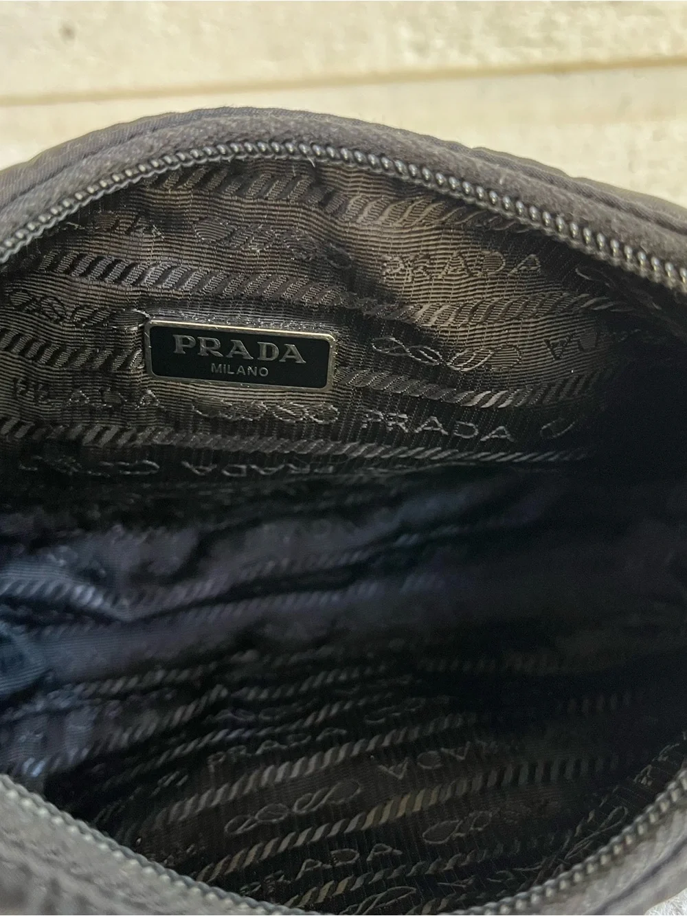 PRADA Re-Edition 2000 Black Nylon Hobo Baguette Shoulder Bag Galleria
